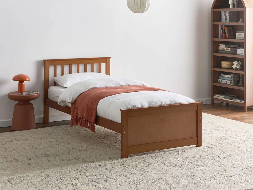 Letto singolo in pino MDF con rete a doghe 90 x 200 cm in marrone stile minimalista scandinavo
