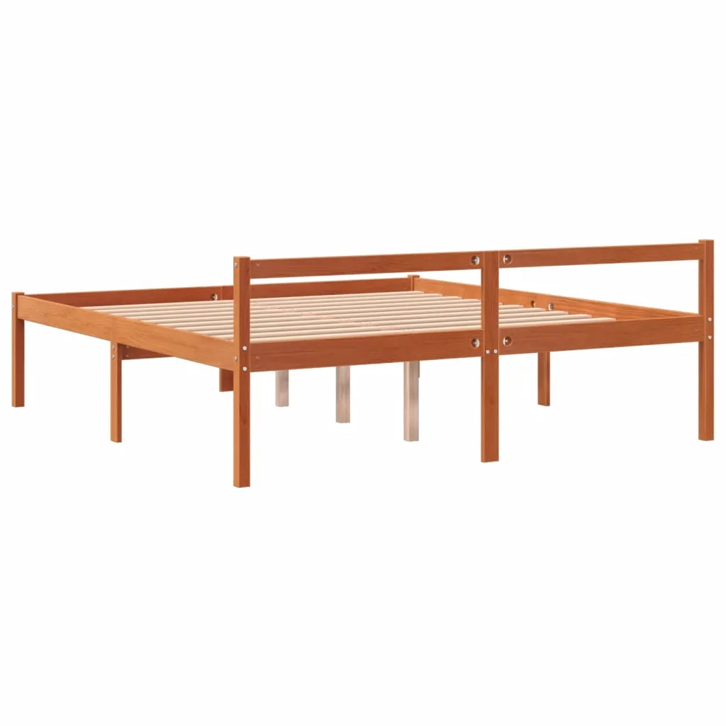 Letto per Anziani Marrone Cera 150x200cm Legno Massello di Pino 844159