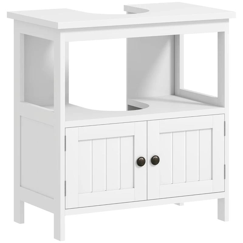 MOBILE SOTTOLAVABO CON RIPIANO E ARMADIETTO, INTAGLIO E U E 2 ANTE, 60X30X60 CM, BIANCO