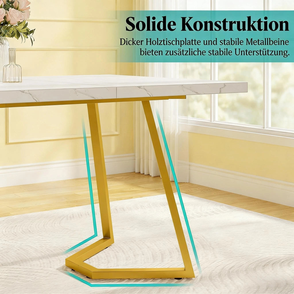Scrivania lineare moderna e minimalista con piano in legno e gambe in metallo, per ufficio e soggiorno, bianco oro