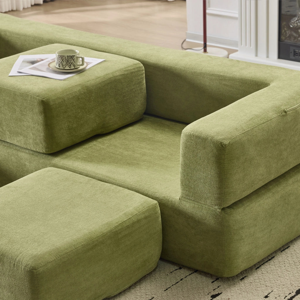 DIVANO LETTO Modulare multifunzione in chenille verde
