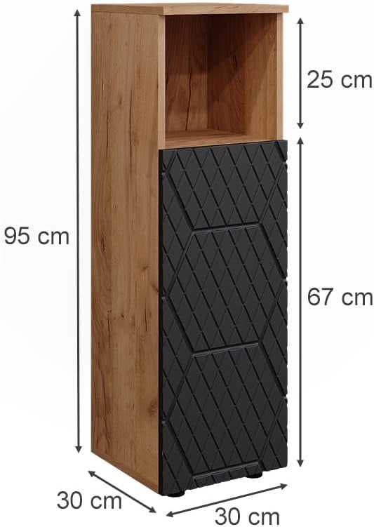 Mobile midi Irma, Antracite con struttura a nido d'ape, 30 x 95 cm, per la conservazione di accessori da bagno e combinabile con Irma