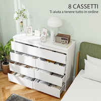 Cassettiera 8 Cassetti 120x39x100 cm con Maniglie Scanalate in Legno Bianco