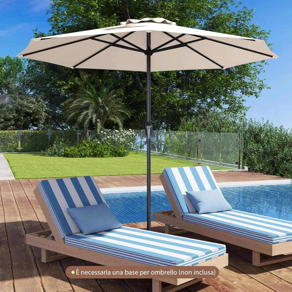 Ombrellone da Giardino 260 cm, Ombrellone con Manovella e 8 Stecche, Tettuccio Ventilato, per Cortile Piscina Giardino (Beige, 260 cm 8 Stecche)