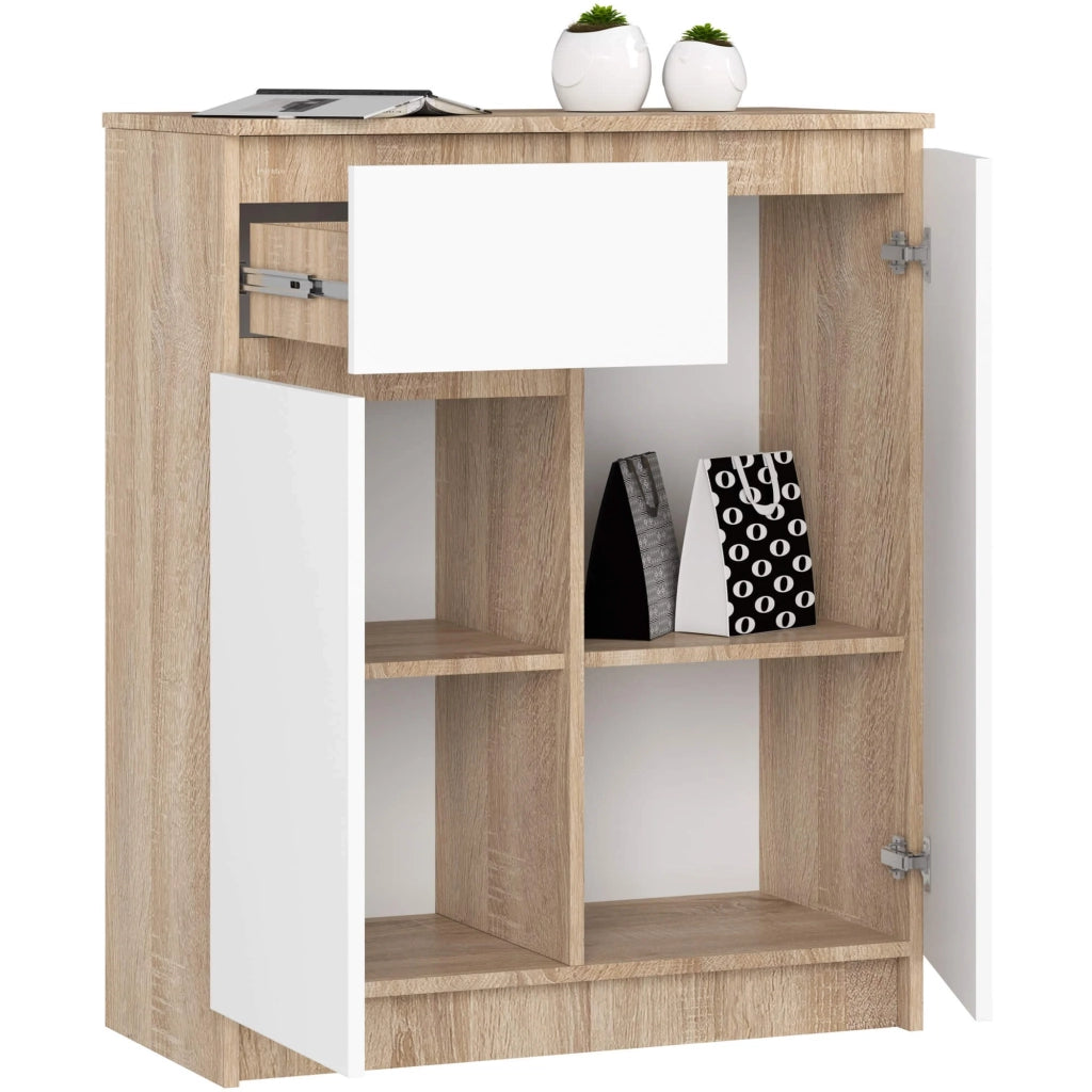 Cassettiera AKORD K80 Cassettiera Sonoma Quercia 80 cm 2 ante 1 cassetto inserto frontale Bianco 80x40x99 cm