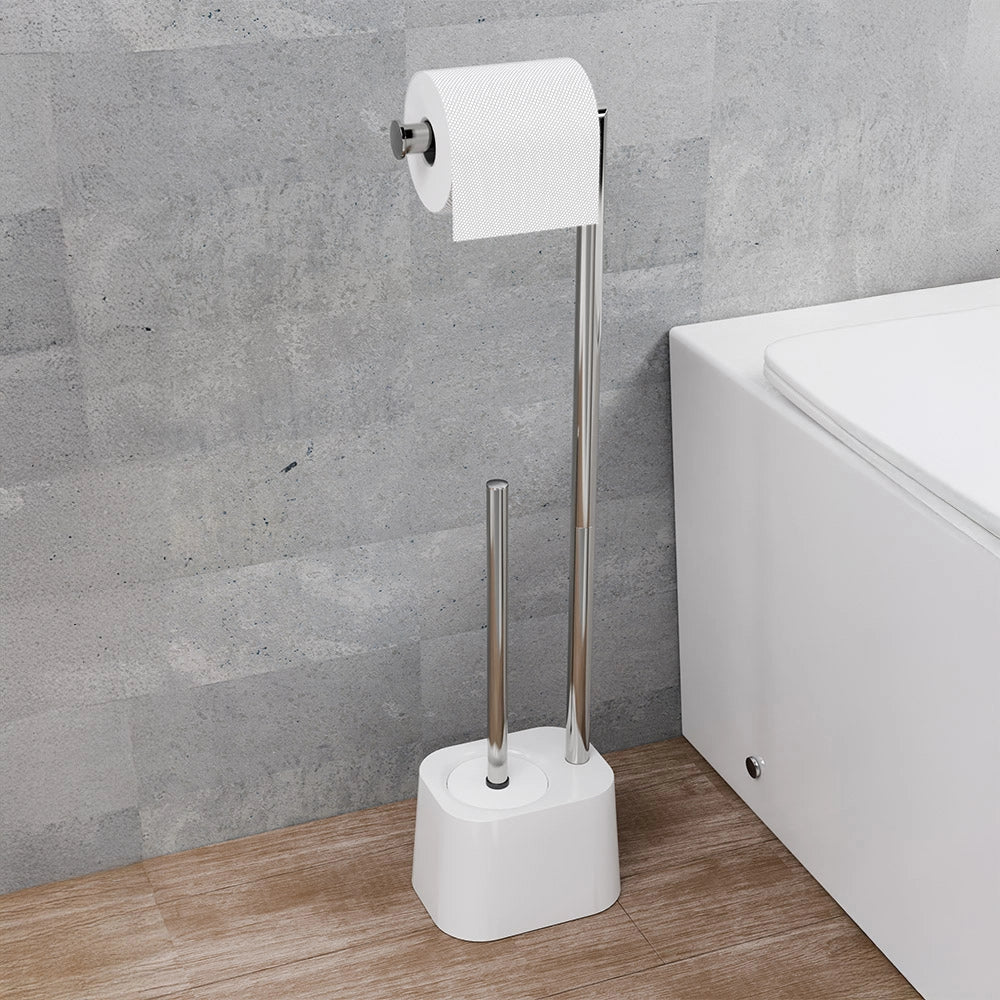 Piantana portarotolo e portascopino in plastica bianco opaco Glim