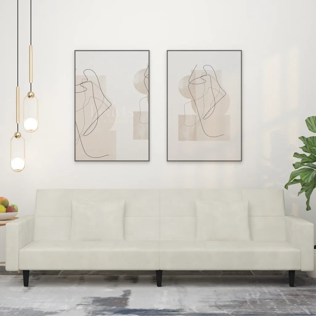 Divano Letto a 2 Posti con 2 Cuscini Crema in Vellutocod mxl 112091