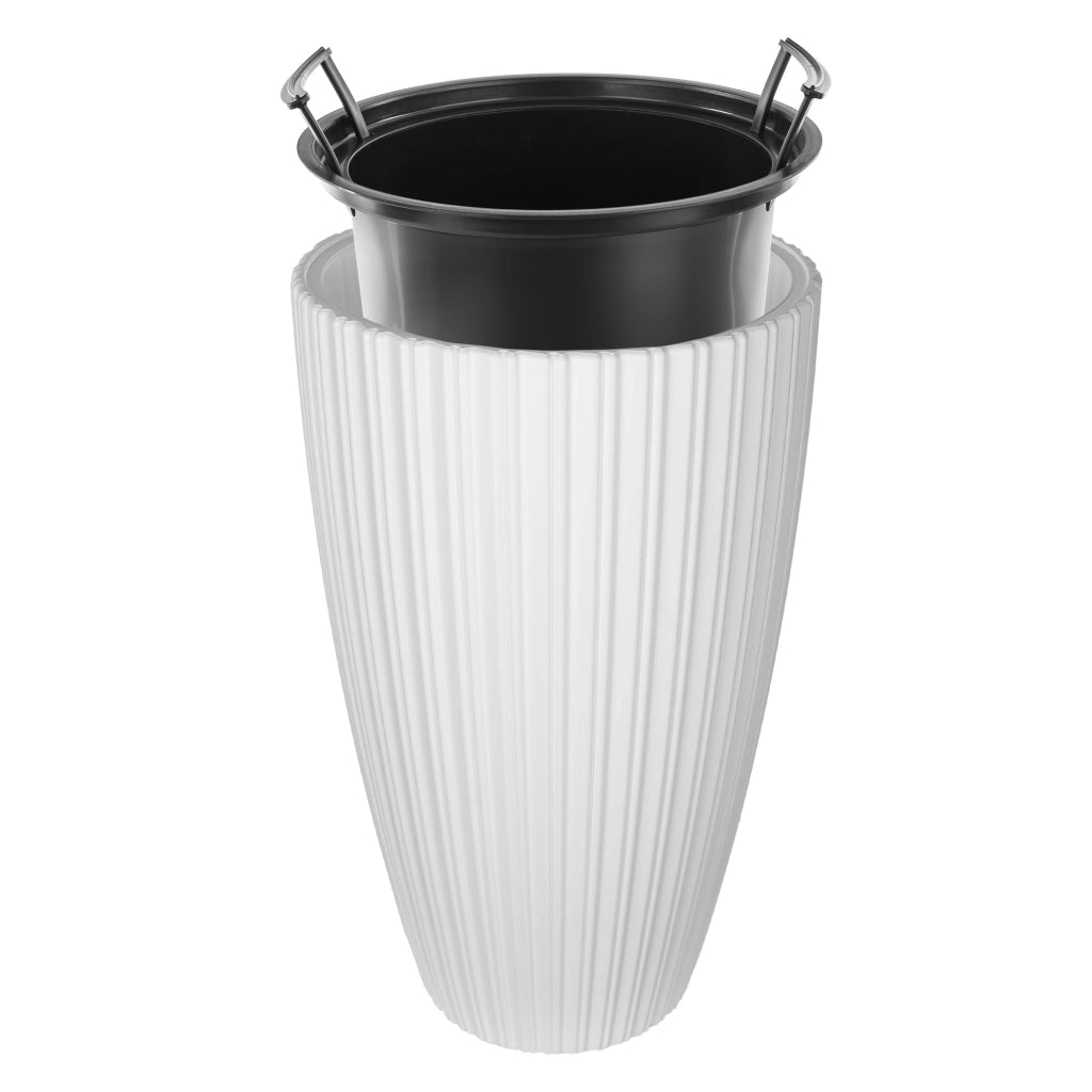 Vaso da fiori KADAX 30 cm con coperchio e inserto, in plastica bianca.