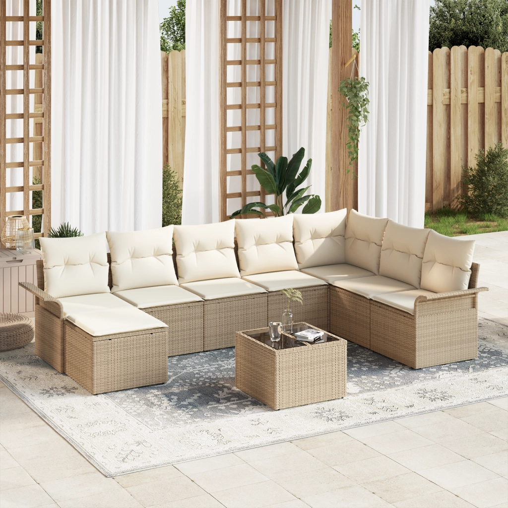 Set di divani da giardino  9 Pezzi con cuscini Rattan Poliestere Marrone