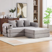 Sof脿 modulare in corduroy con pouf 200x190x67 cm; grigio chiaro