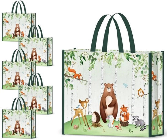 Borsa per spesa pieghevole - Tasca per spese riutilizzabile - Borsa per spesa lavabile - Disegno di animali - Maniglie robuste - Materiale ecologico