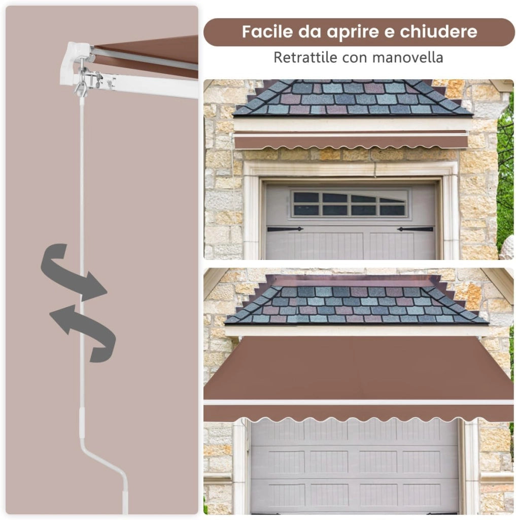 Tenda da Sole per Esterno, Tenda da Sole a Bracci Estensibili con Telaio in Alluminio, Tettuccio Resistente al Sole e Impermeabile e Manovella (4 x 2,5 M, Marrone)