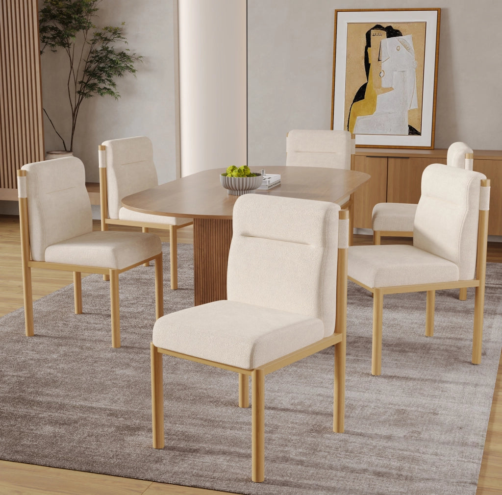 Set di 2 sedie da pranzo in Sherpa beige con struttura in metallo; design moderno