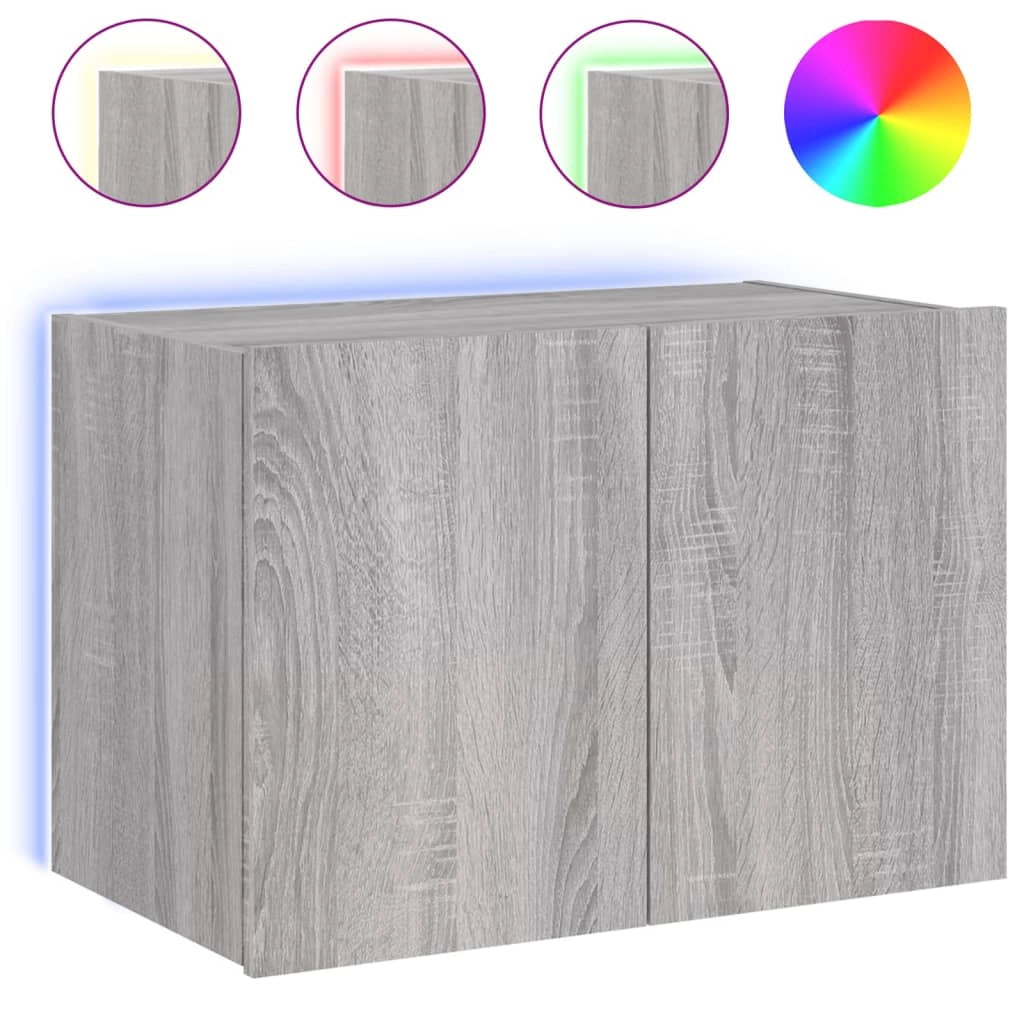 Mobile TV multimediale mensola TV credenza mobile TV parete attrezzata per sala da pranzo soggiorno camera da letto con luci LED Sonoma 60 x 35 x 41 cm grigio 02_0028055