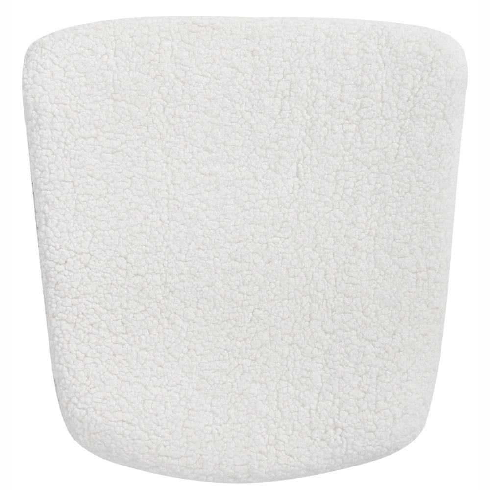 Sedia a dondolo Tessuto bouclé bianco Rivestimento in legno Gambe Pattini Nursery Soggiorno Cottage Scandinavo