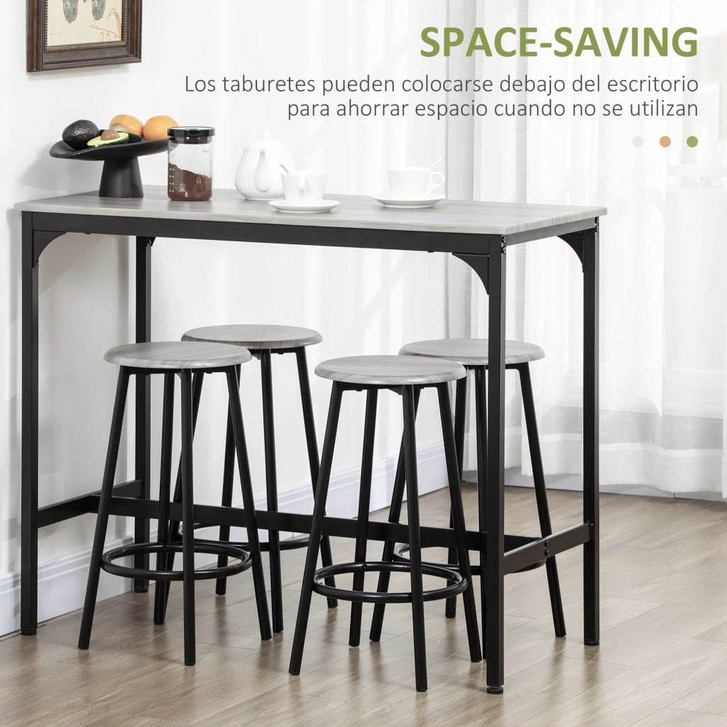 Set Tavolo Bar e 4 Sgabelli ¨C Xylo ¨C Metallo Grigio e Nero Stile Industriale