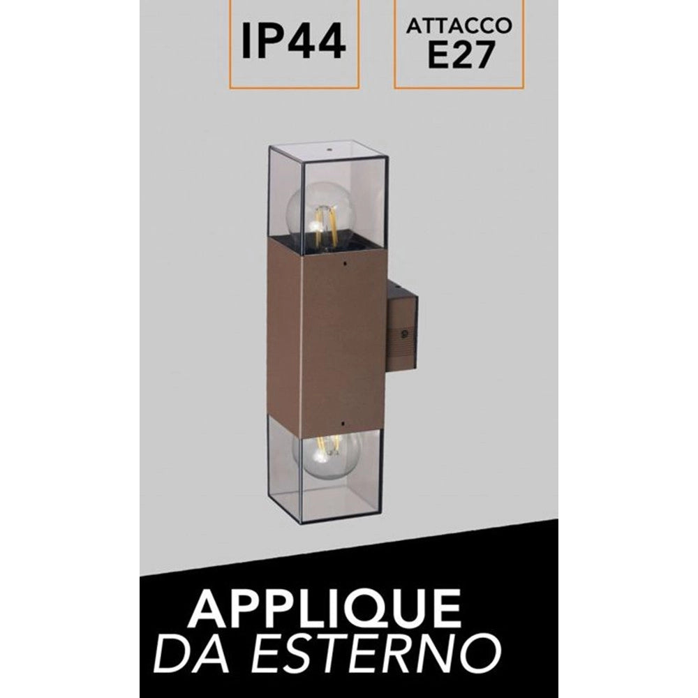 Trade Shop - Applique Da Esterno A Parete Doppia Emissione Di Luce 2 Attacchi E27 Ip44 Ruggine Esm-01c -