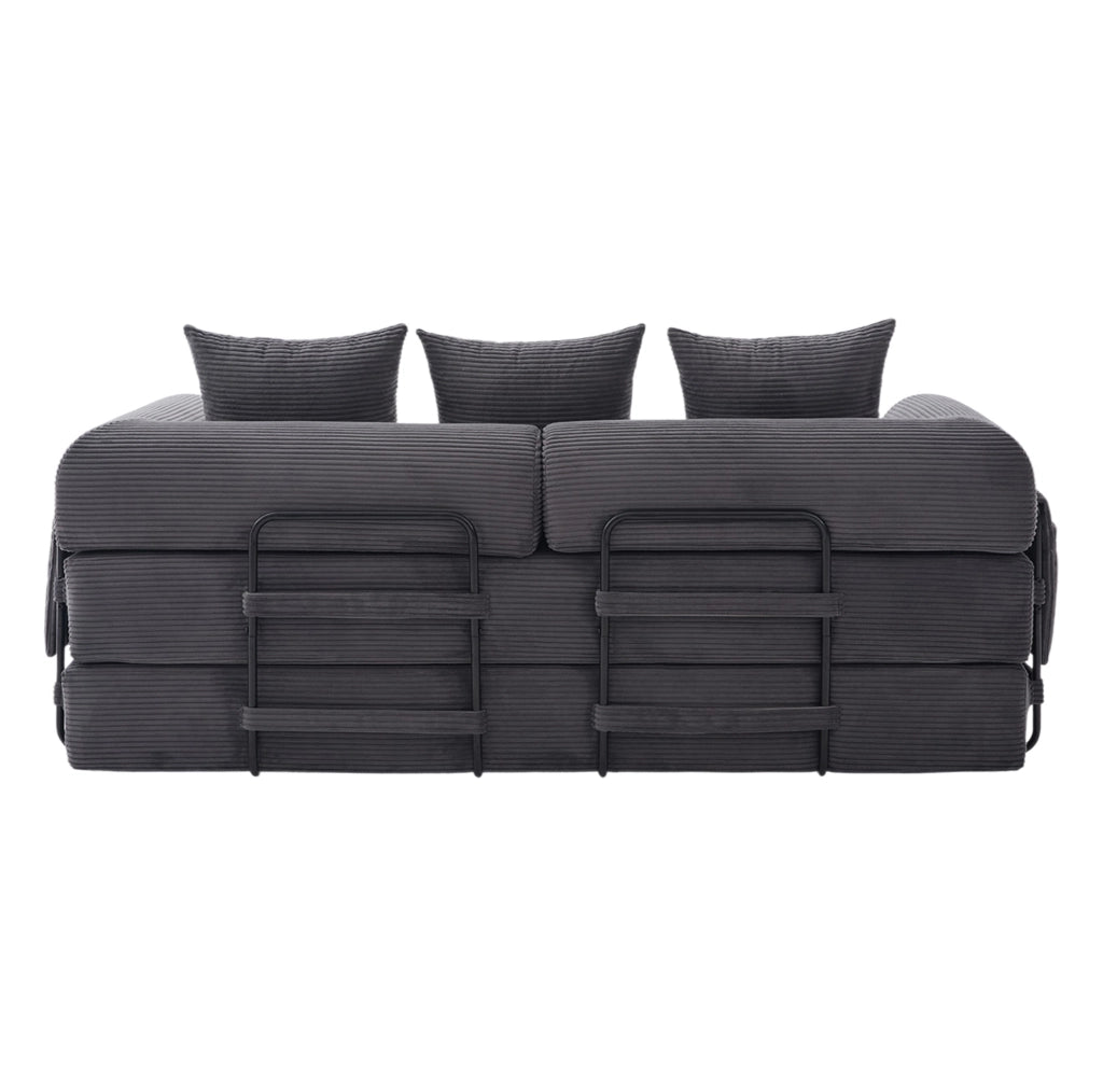 Divano modulare 200x94x67 cm con tasca laterale e 3 cuscini in corduroy grigio scuro