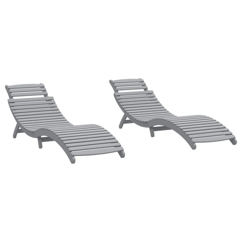 vidaXL Lettini 2 pz Grigi 184x55x64 cm Legno Massello di Acacia