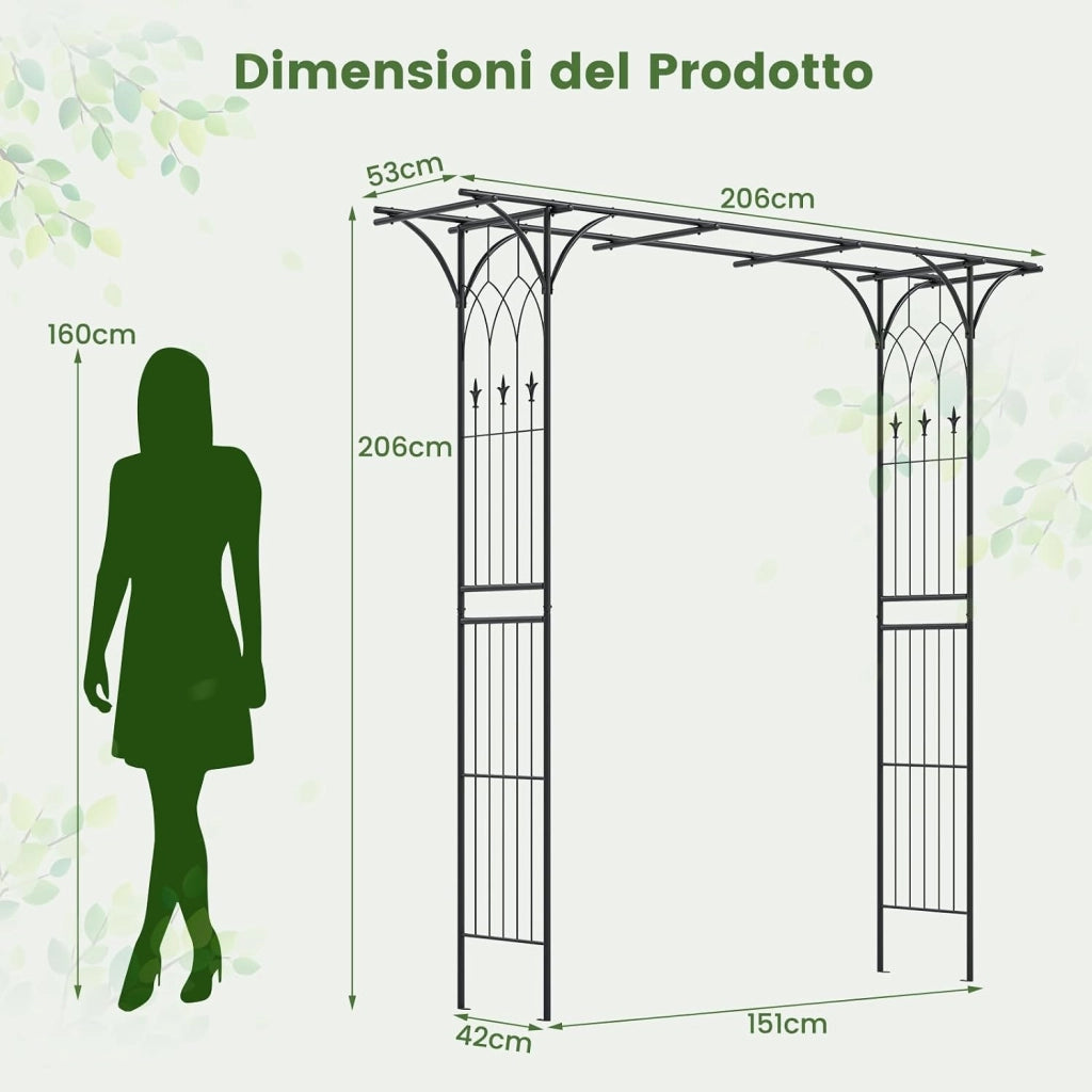 Pergolato a Arco da Giardino, Pergola da Esterno Decorativa in Metallo per Piante Rampicanti, Arco da Esterno per Feste, Matrimonio (Nero, Modello 2)