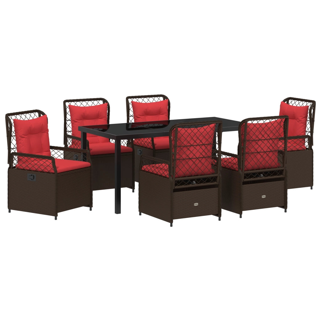 Set di Mobili da Giardino 7 Pezzi Rattan Poliestere Marrone