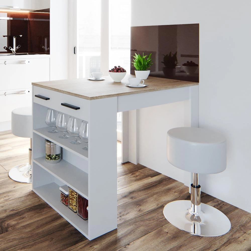 Tavolo da pranzo Repose, Sonoma/Bianco, 67 x 100 cm, adatto come piano di lavoro o area di appoggio aggiuntiva