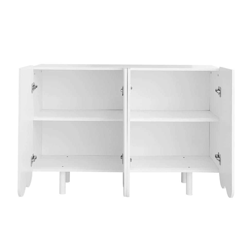 Credenza moderna bianca a 4 ante con intagli a goccia