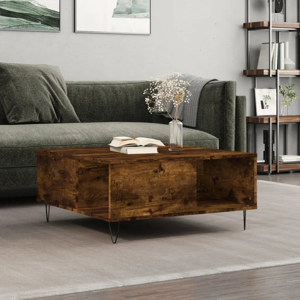 Tavolino da Salotto Rovere Fumo 80x80x36,5 cm Legno Multistratocod mxl 128859