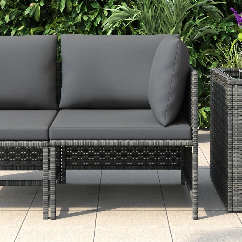 Divano ad Angolo Modulare con Cuscini in Polyrattan Grigio 313493