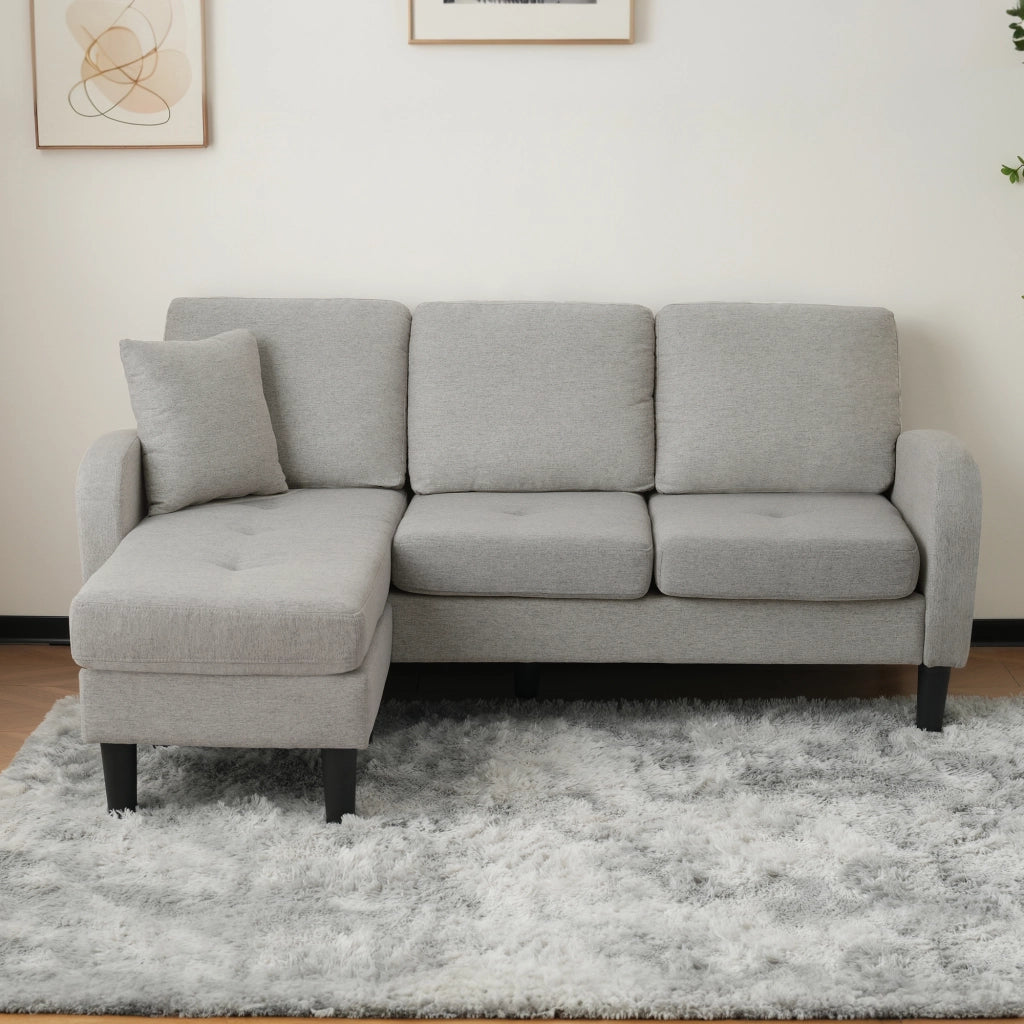 DIVANO ANGOLARE MODULARE 166x118x77 cm Grigio tessuto cotone-lino