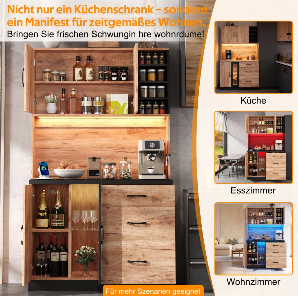 Colonna cucina 105x40x180 cm con LED, prese USB e cassetti