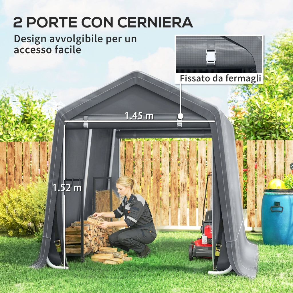 Tenda Garage 2.4x2m per Veicoli e Biciclette in Metallo e Tessuto PE, Grigio Scuro