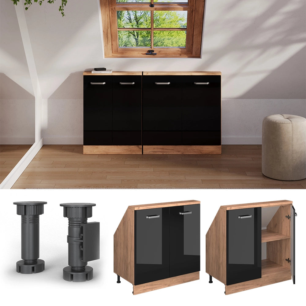 Mobile sottotetto Rion Nero lucido/Rovere dorato con 2 porte Vicco