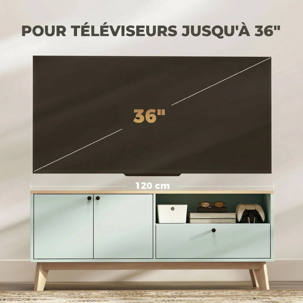 Mobile TV 120 cm con 2 ante, cassetto e ripiano ¨C zephmum ¨C verde chiaro