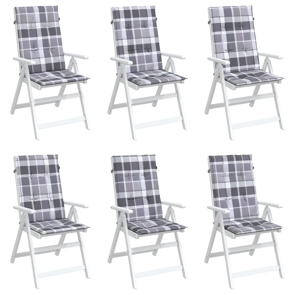 Cuscini per Sedie 6 pz Grigi a Quadri 120x50x3 cm in Tessuto