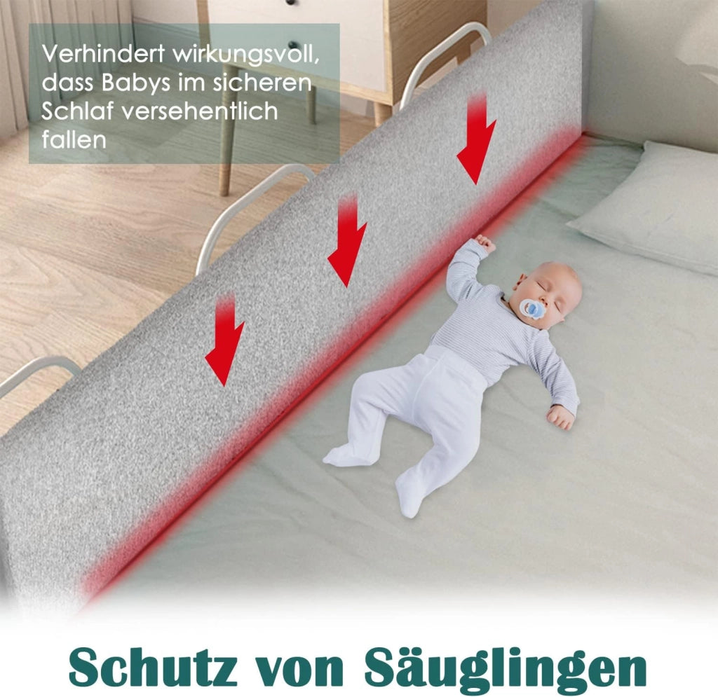 Griglia di protezione per letto, 180 cm, 40 – 60 cm, 5 fori regolabili in altezza, paracolpi flessibile
