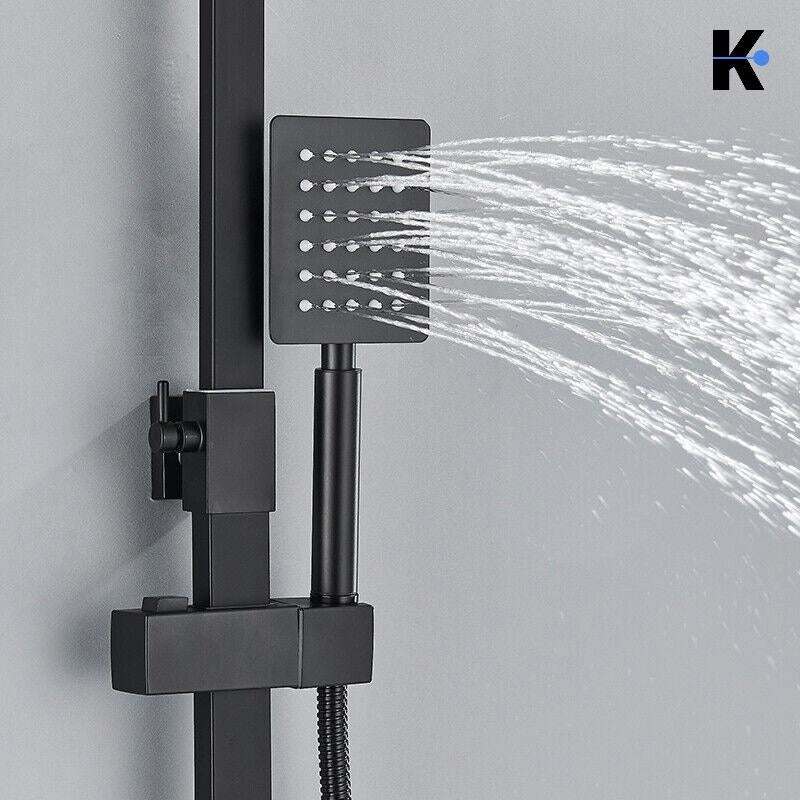 LANA | Set doccia a pioggia premium in acciaio inox nero opaco | Sistema doccia con miscelatore di design | Miscelatore doccia completo di doccetta