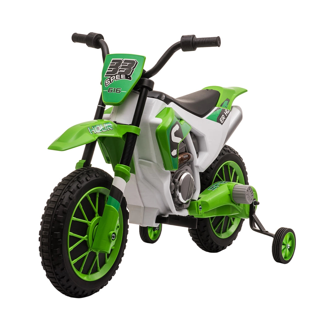 Moto da Cross Elettrica per Bambini con Rotelle, in PP e Metallo, 106.5x51.5x68 cm, Verde