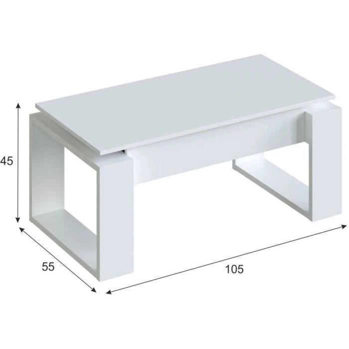 Tavolino alzabile - Melaminico bianco - L 105 x P 55 x H 45 cm NOVA