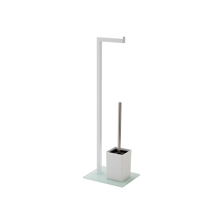 Piantana portascopino con portarotolo base in vetro temperato bianca L18xH70,5xP22 cm Feridras