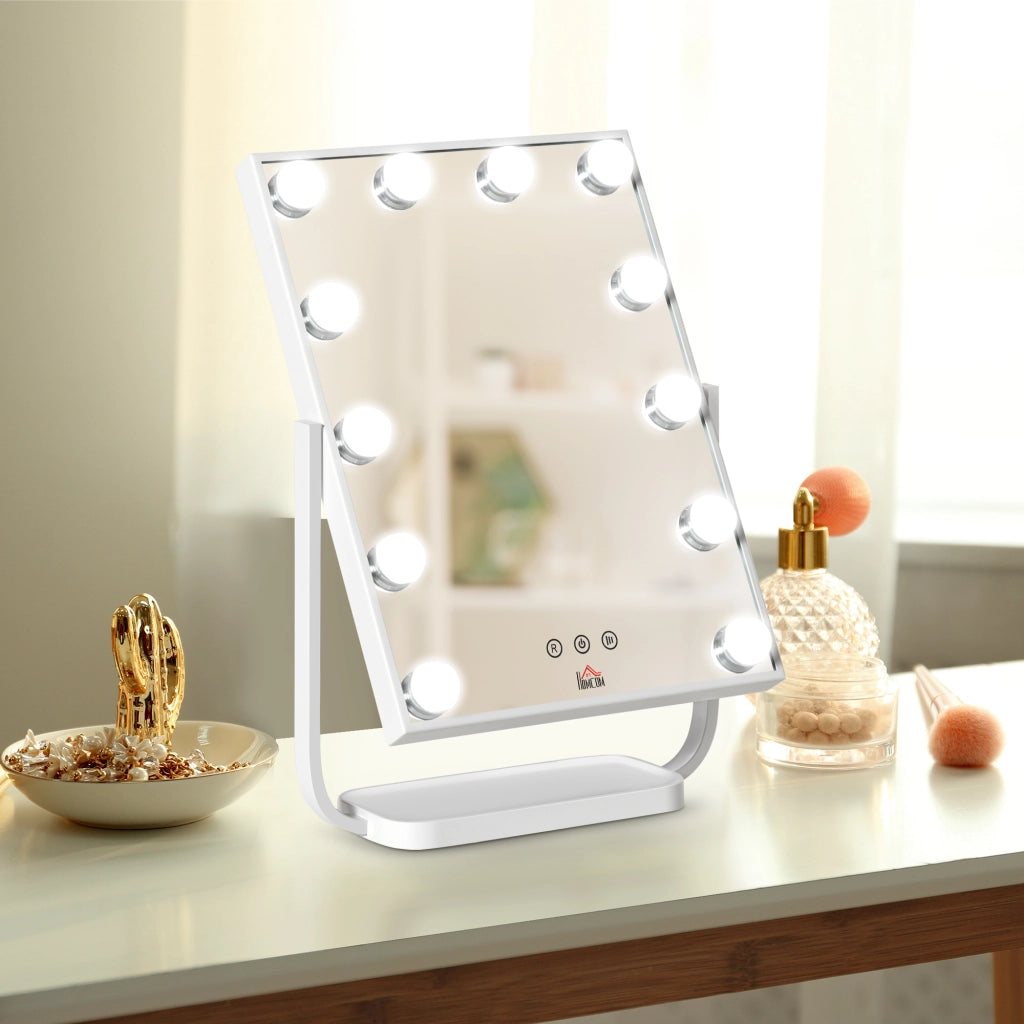 EasyComfort Specchio Trucco Illuminato Inclinabile con 12 Luci LED e Luminosità Regolabile, 32.8Lx11x47.4cm