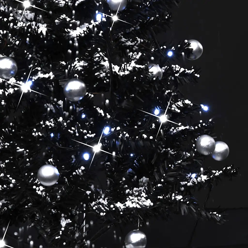 Albero di Natale con Nevicata e Base ad Ombrello-Decorazioni natalizie Nero 75 cm PVC