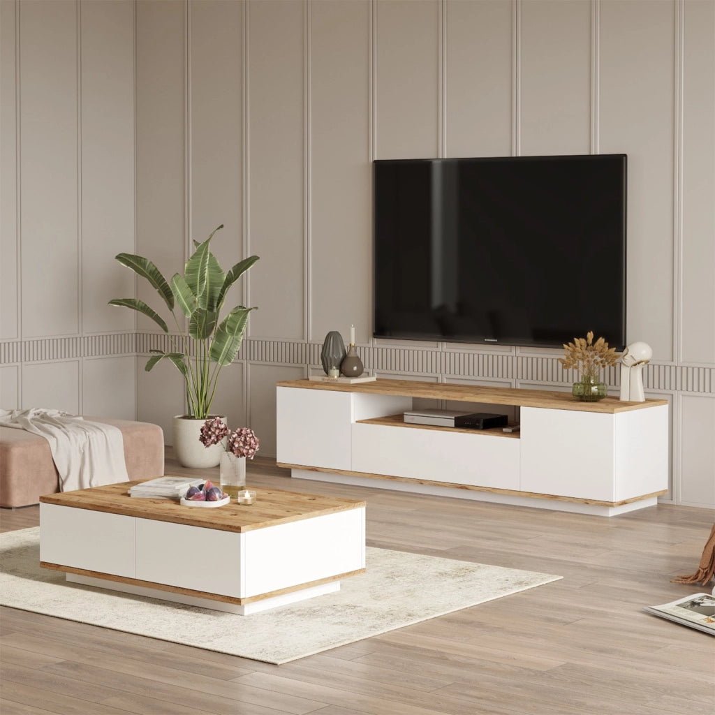 Set di mobili da salotto in legno "FR17" - 180 x 44 x 44 cm - Bianco