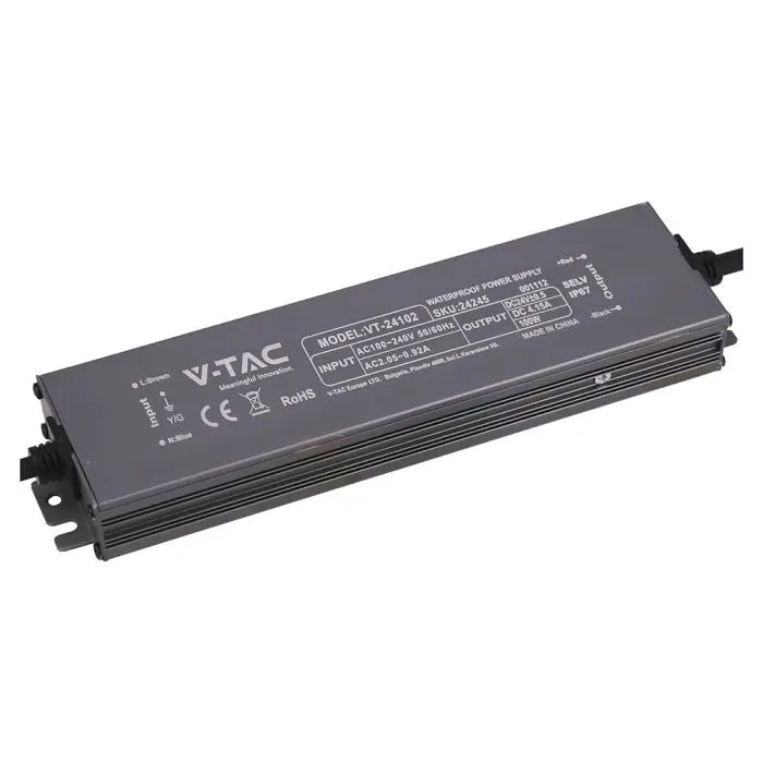 V-TAC Alimentatore LED in Metallo 36W 24V 1.5A con 1 Uscita 140x35x21mm IP67
