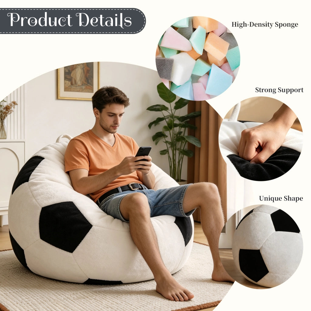 Fauteuil pouf rotondo con imbottitura in schiuma a rimbalzo, in flanella bianco e nero 48.0 × 38.0 × 21.0 cm
