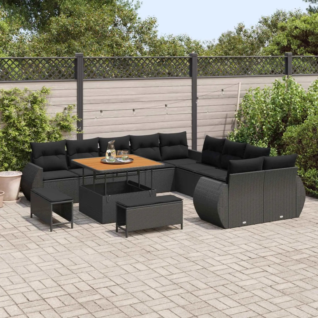 Set Divano da Giardino con cuscino con cuscino 13 pcs Nero 3363874