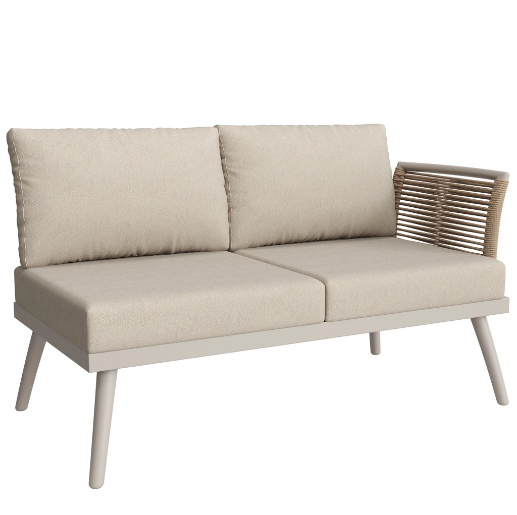 Set da giardino 7 posti con divani componibili e tavolino; ferro beige
