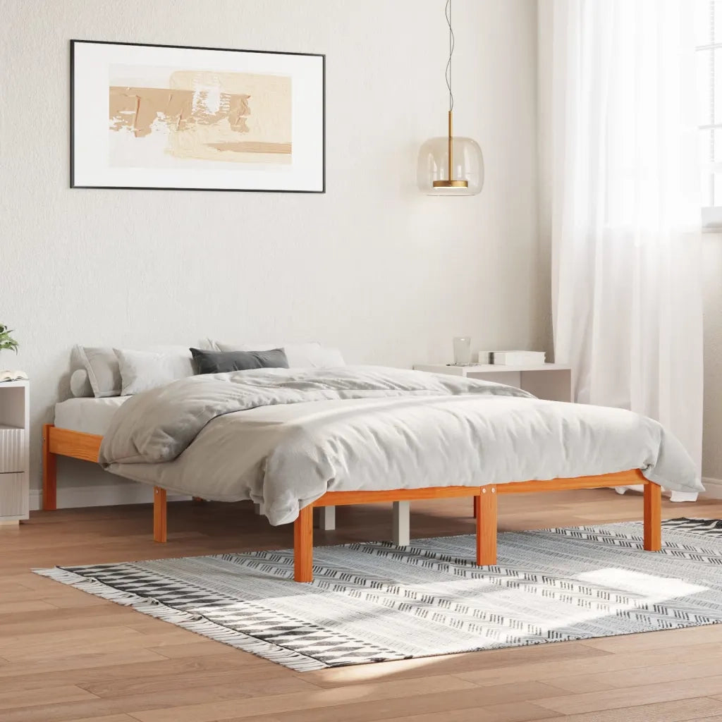 Letto senza Materasso-Struttura Letto Marrone Cera 135x190 cm in Legno di Pino 152086