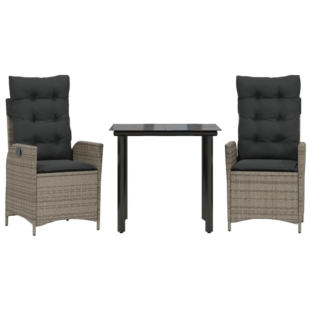 vidaXL Set da Pranzo da Giardino 3 pz con Cuscini in Polyrattan Grigio