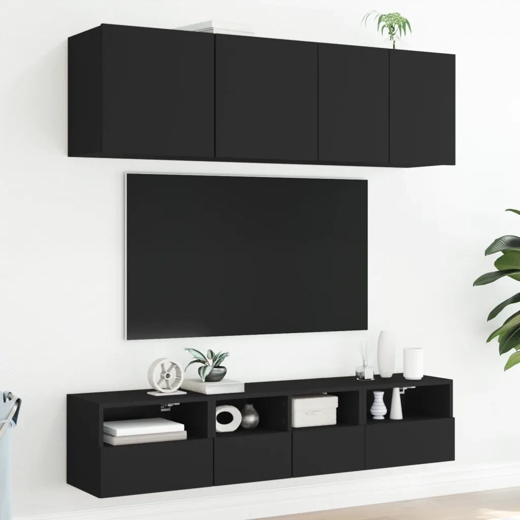 Mobili TV a Parete 2pz Neri 40x30x30 cm in Legno Multistrato 836843